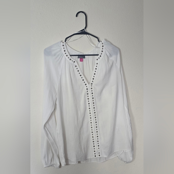 Vince Camuto Tops - Vince Camuto White Studded Long Sleeve Office Casual Lightweight Blouse Size L
